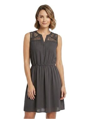 Maurices Gray Lattice Shoulder V-Neck Dress